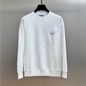 Prada White Crewneck Sweatshirt with Zippered Chest Pocket